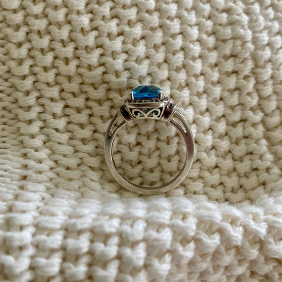 Masterpiece Sterling Silver Blue Topaz & Lab White Sapphire Halo Ring Size 7 - Picture 6 of 17